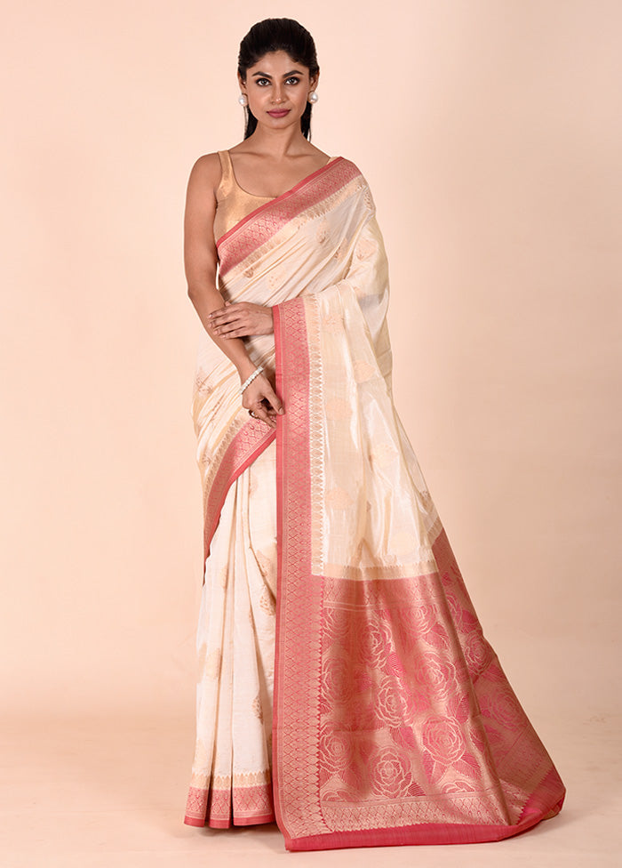 Cream Dupion Silk Saree With Blouse Piece