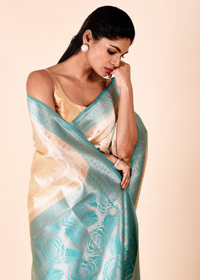 Beige Dupion Silk Saree With Blouse Piece