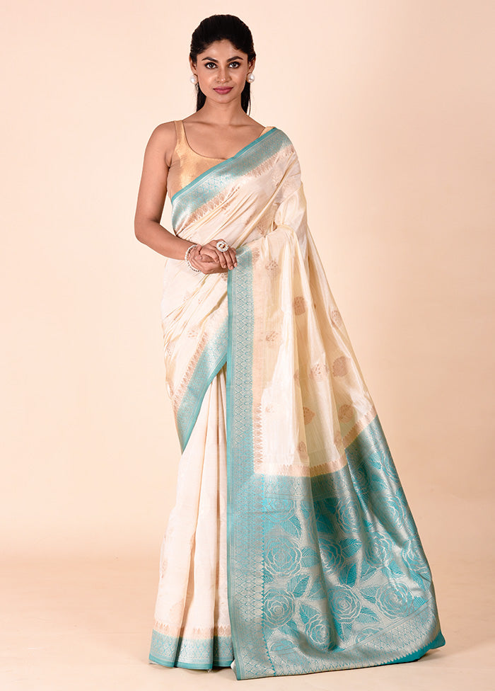 Beige Dupion Silk Saree With Blouse Piece