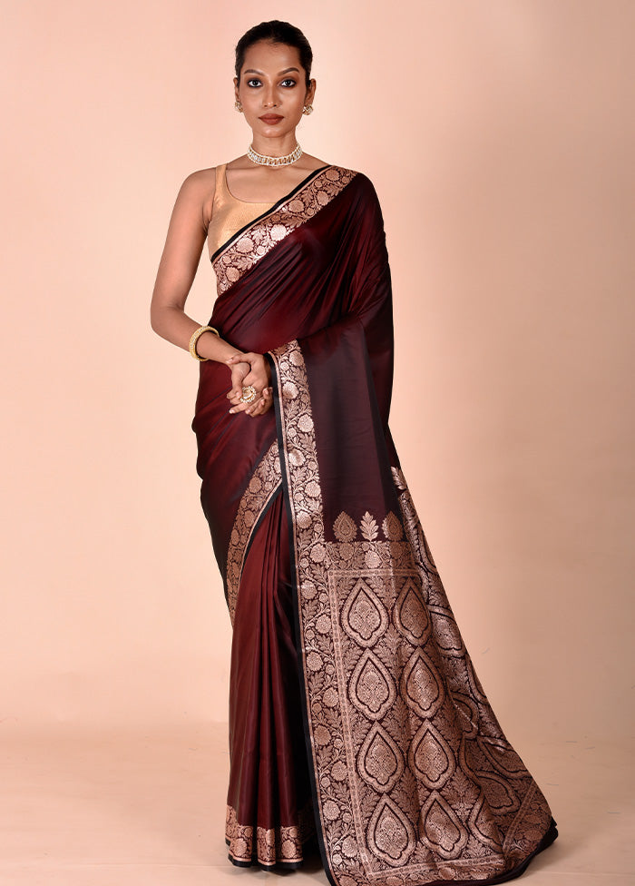 Maroon Banarasi Silk Saree With Blouse Piece