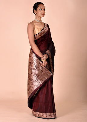 Maroon Banarasi Silk Saree With Blouse Piece