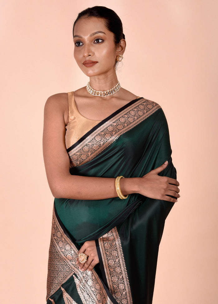 Green Banarasi Silk Saree With Blouse Piece