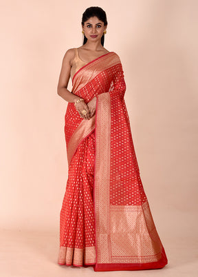 Red Kora Silk Saree With Blouse Piece