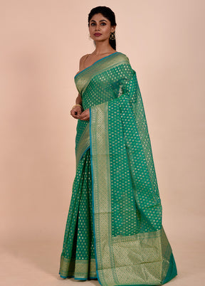 Green Kora Silk Saree With Blouse Piece