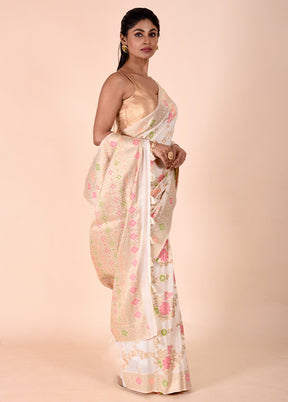 White Georgette Saree With Blouse Piece