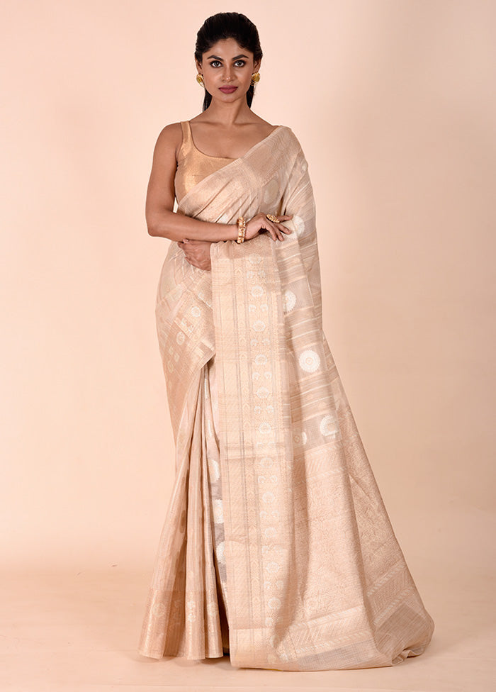 Cream Tissue Silk Saree With Blouse Piece