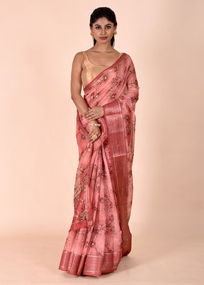 Pink Tussar Silk Saree With Blouse Piece