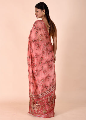 Pink Tussar Silk Saree With Blouse Piece