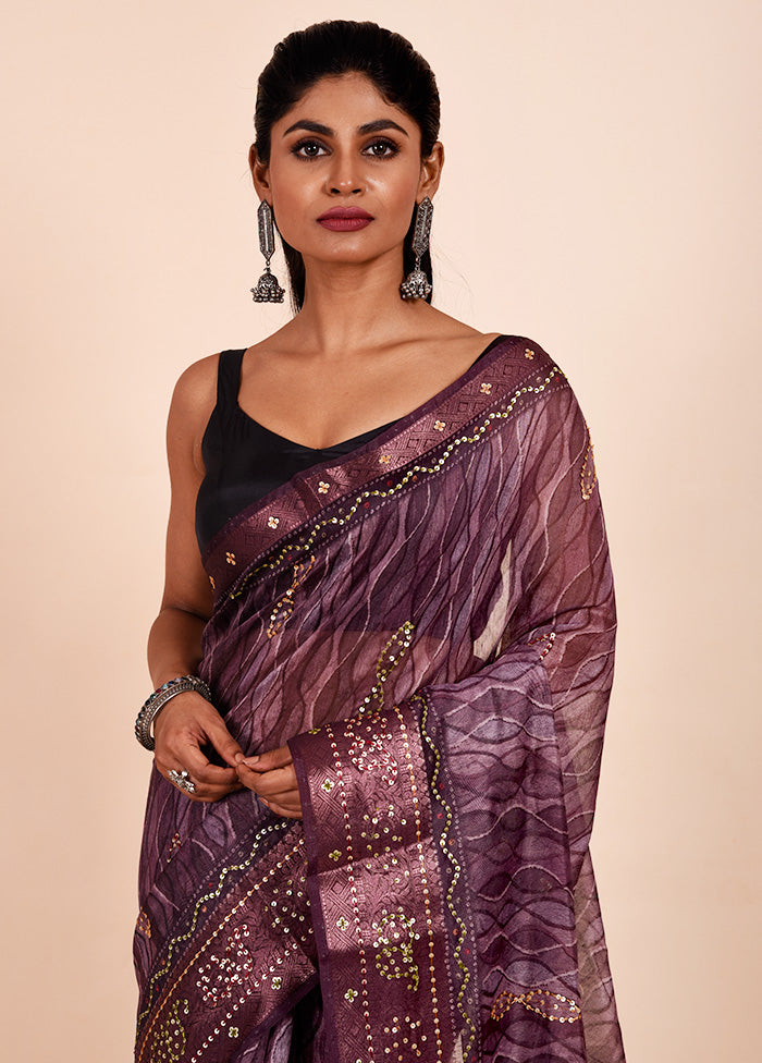 Purple Tussar Silk Saree With Blouse Piece