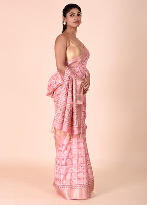 Pink Tussar Silk Saree With Blouse Piece