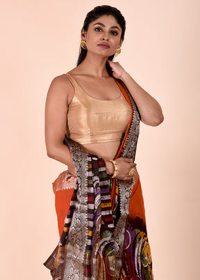 Rust Chanderi Cotton Saree With Blouse Piece