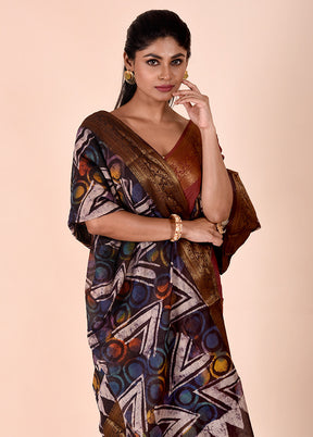 Rust Chanderi Cotton Saree With Blouse Piece