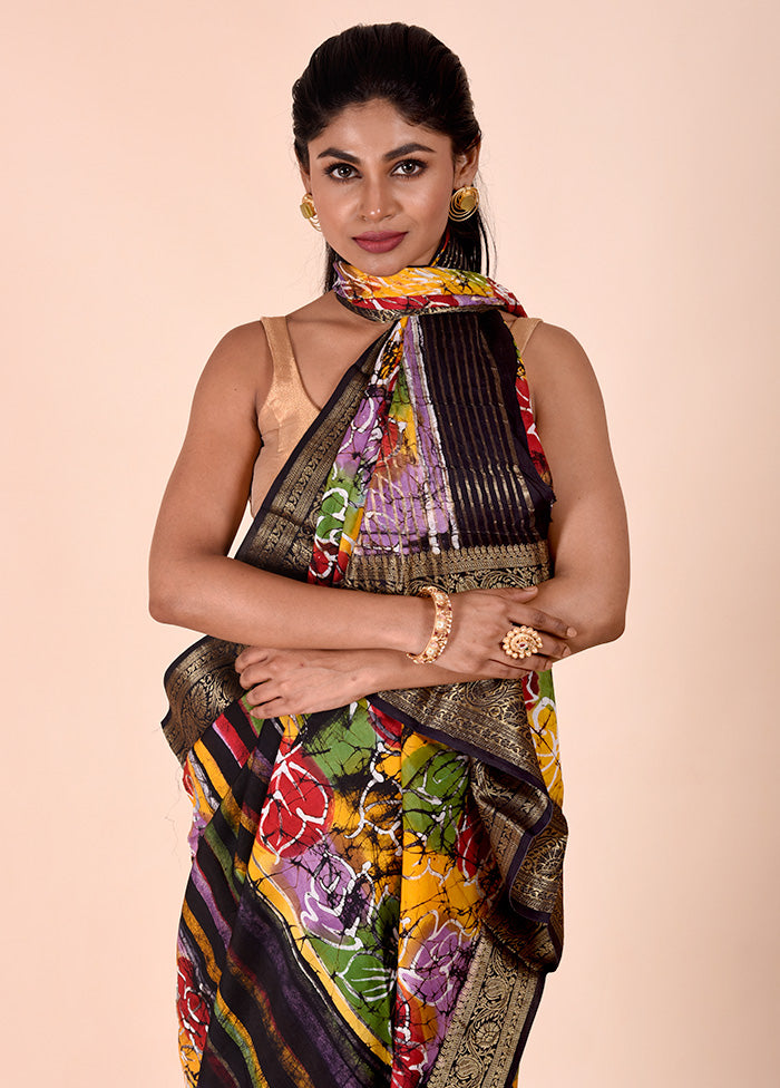 Black Chanderi Cotton Saree With Blouse Piece