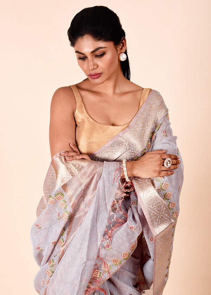 Grey Tissue Silk Saree With Blouse Piece