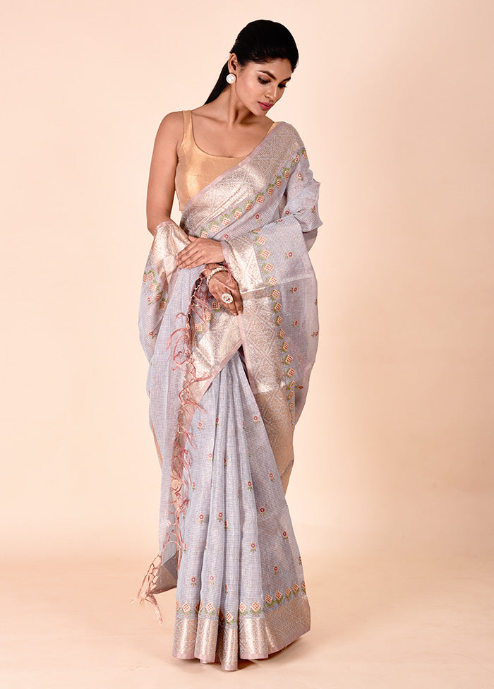 Blue Tissue Silk Saree With Blouse Piece