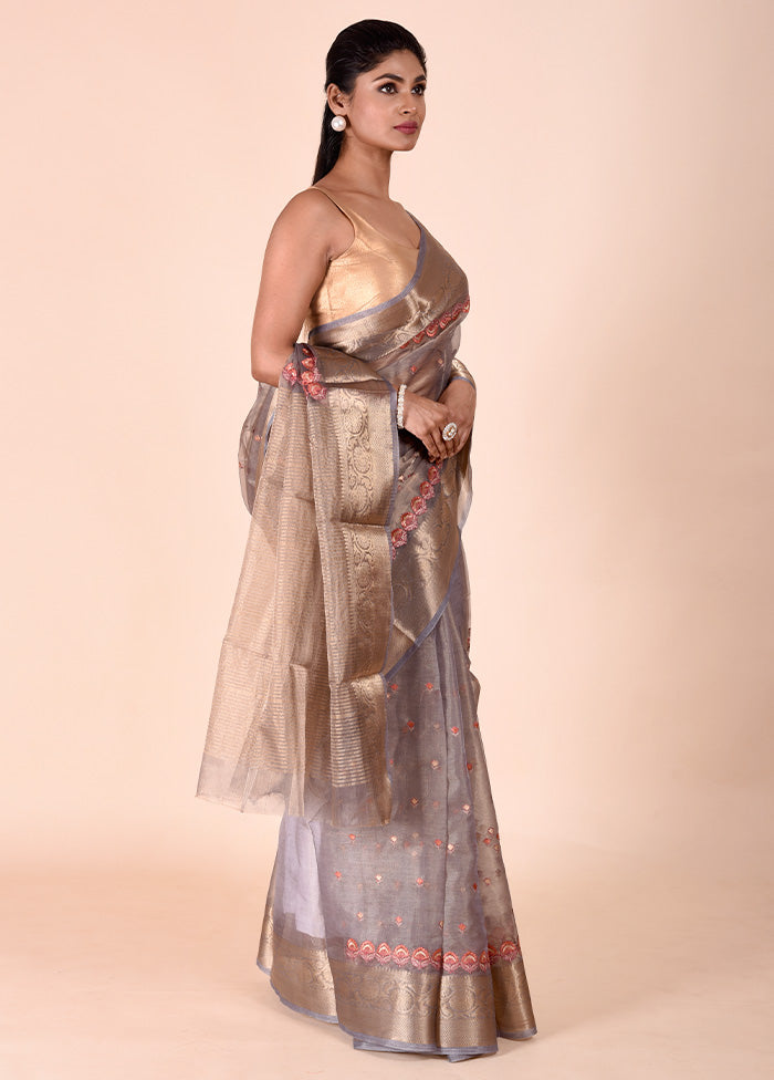 Grey Tissue Silk Saree With Blouse Piece