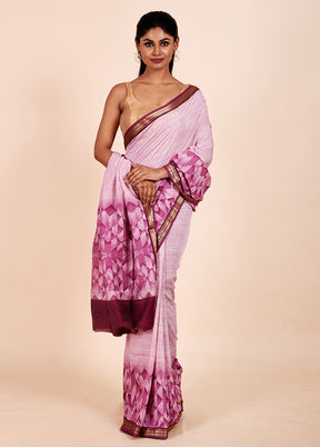 Pink Chanderi Cotton Saree With Blouse Piece