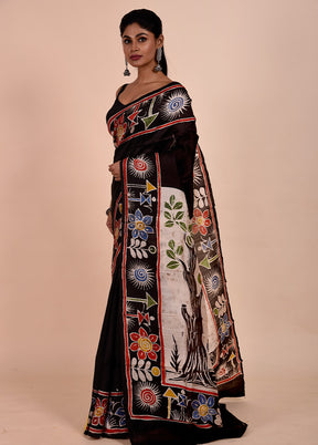 Black Printed Pure Silk Saree Without Blouse Piece