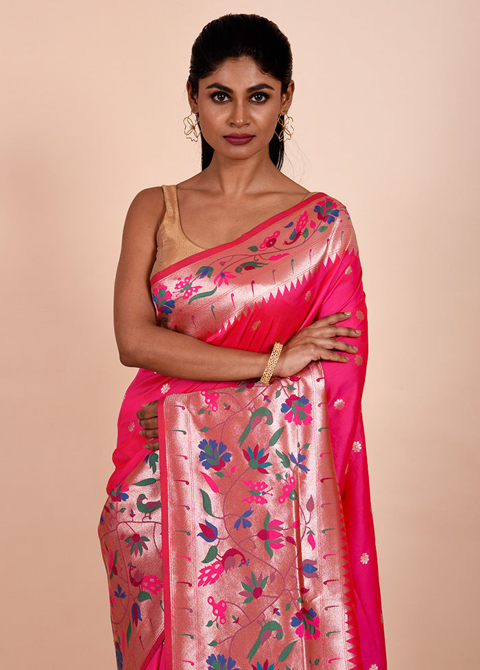 Pink Dupion Silk Saree With Blouse Piece