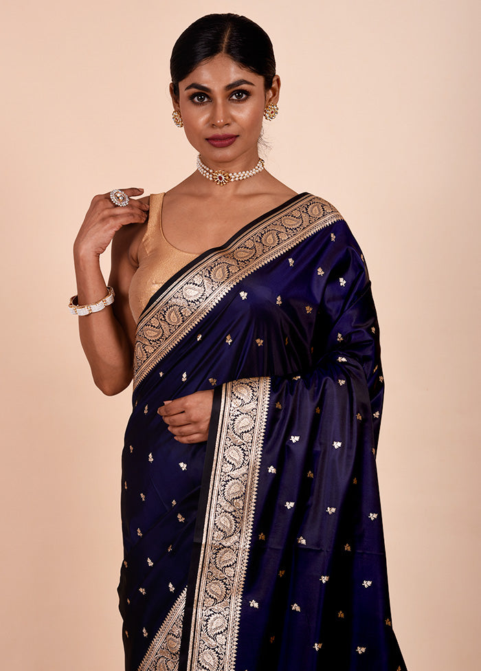 Blue Banarasi Silk Saree With Blouse Piece