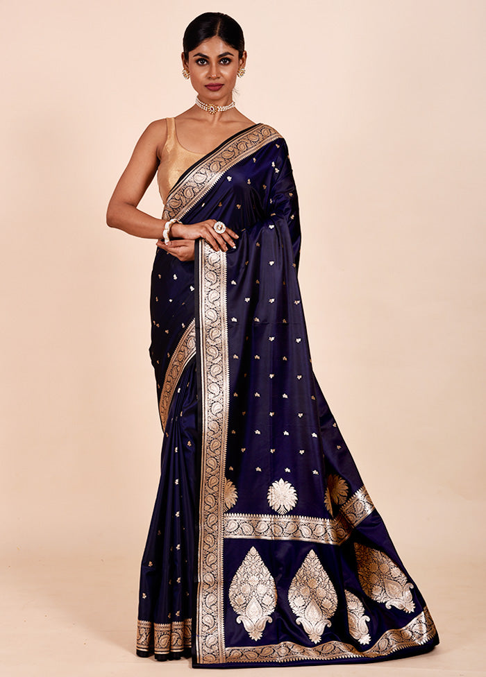 Blue Banarasi Silk Saree With Blouse Piece