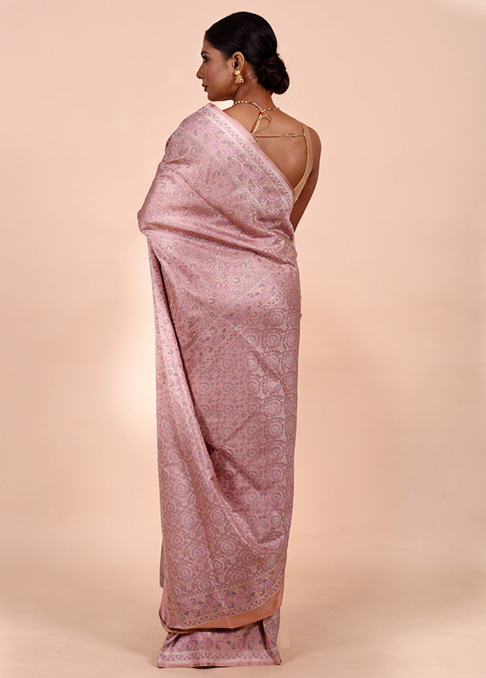 Pink Jamewar Silk Saree With Blouse Piece