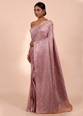 Pink Jamewar Silk Saree With Blouse Piece