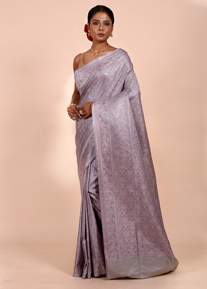 Grey Jamewar Silk Saree With Blouse Piece