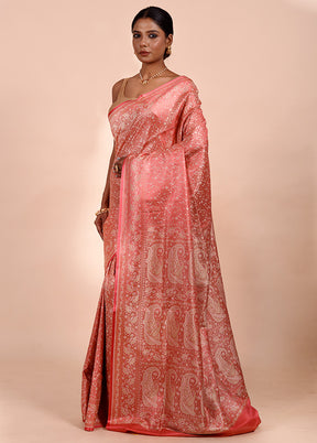 Peach Jamewar Silk Saree With Blouse Piece