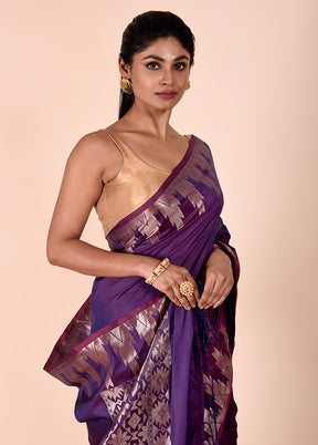 Purple Cotton Saree With Blouse Piece