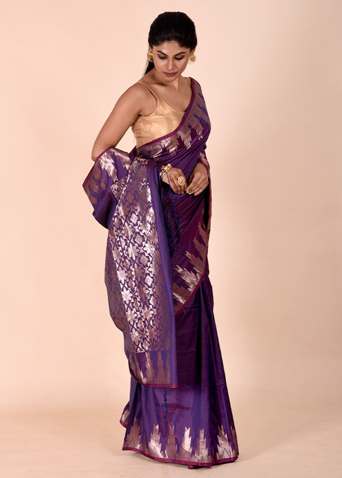 Purple Cotton Saree With Blouse Piece