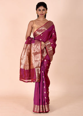 Purple Handloom Katan Pure Silk Saree With Blouse Piece