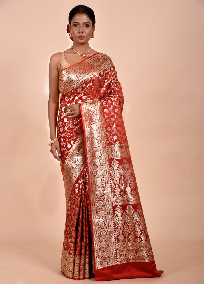 Red Banarasi Silk Saree With Blouse Piece