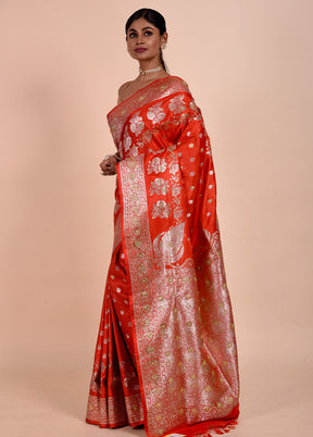 Red Banarasi Silk Saree With Blouse Piece