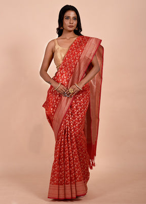 Orange Kora Silk Saree With Blouse Piece