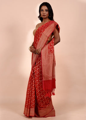 Orange Kora Silk Saree With Blouse Piece