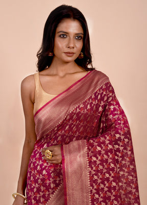 Pink Kora Silk Saree With Blouse Piece