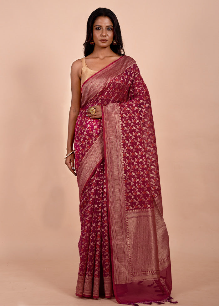 Pink Kora Silk Saree With Blouse Piece