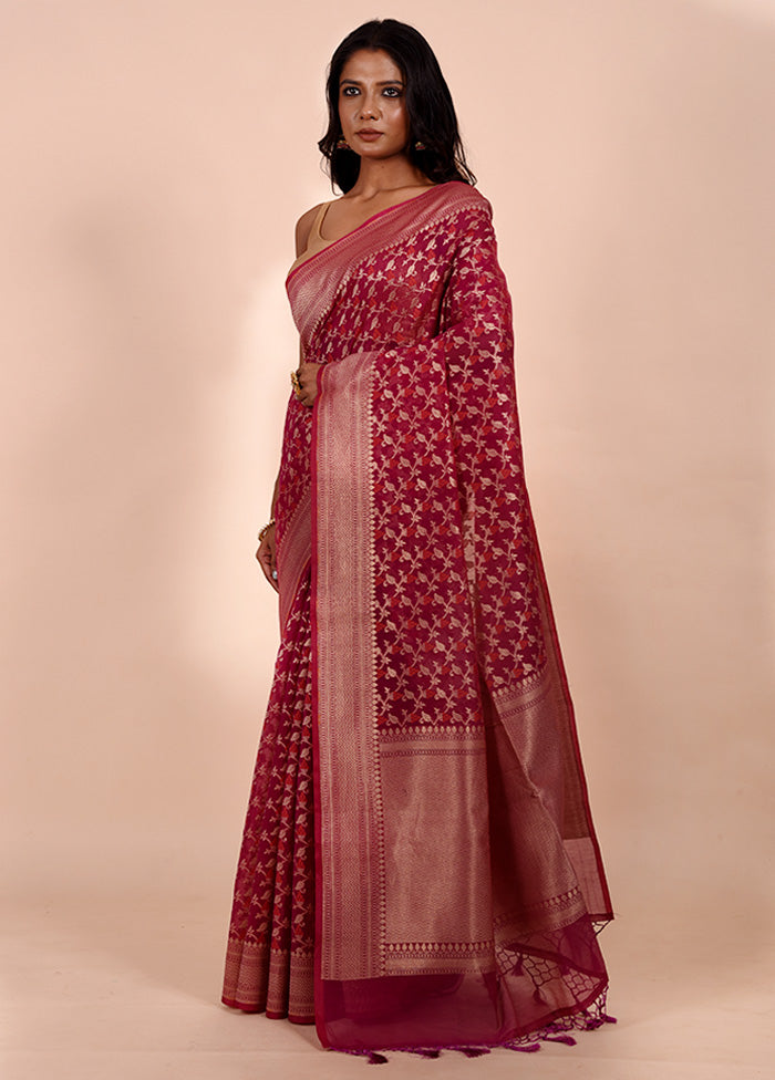 Pink Kora Silk Saree With Blouse Piece