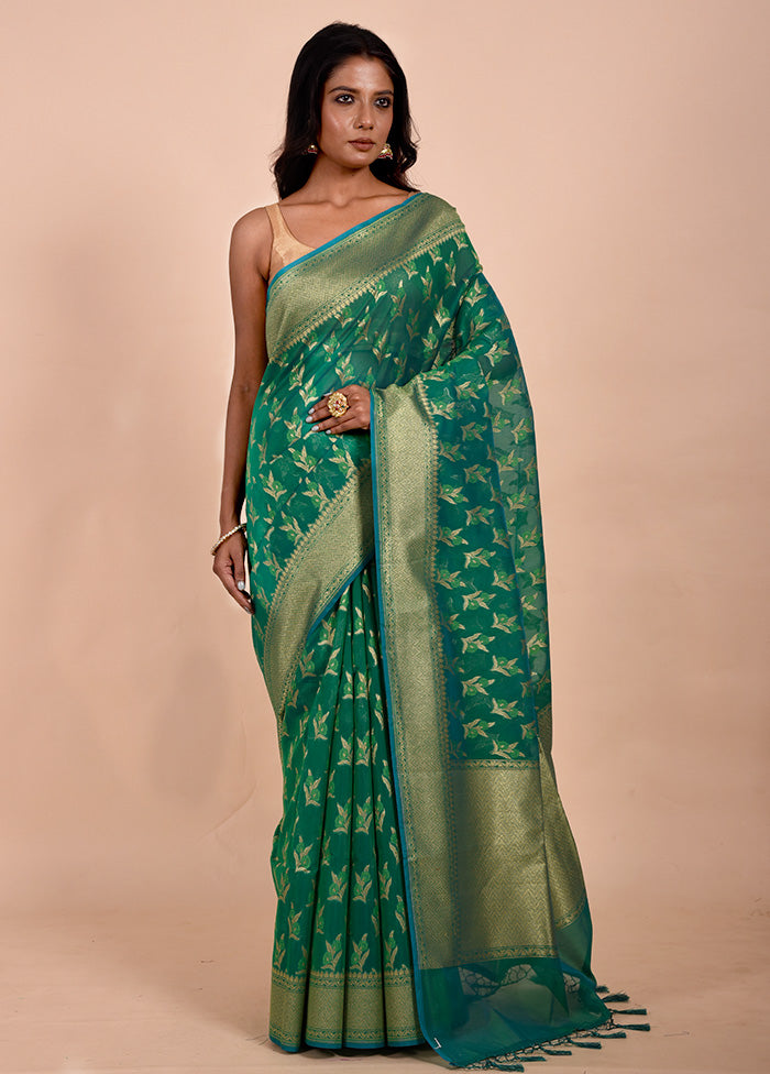 Green Kora Silk Saree With Blouse Piece