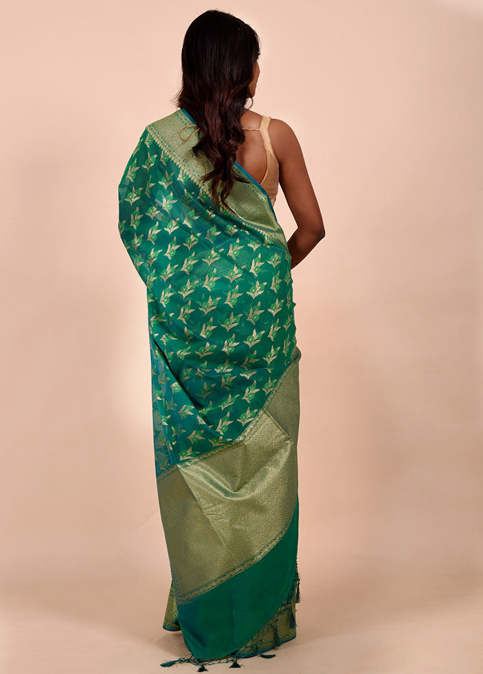 Green Kora Silk Saree With Blouse Piece