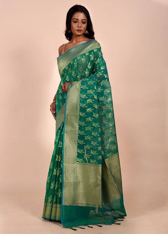 Green Kora Silk Saree With Blouse Piece