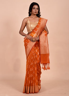 Orange Kora Silk Saree With Blouse Piece