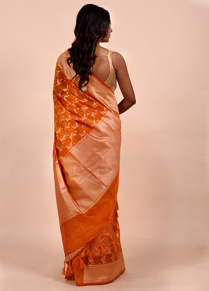 Orange Kora Silk Saree With Blouse Piece