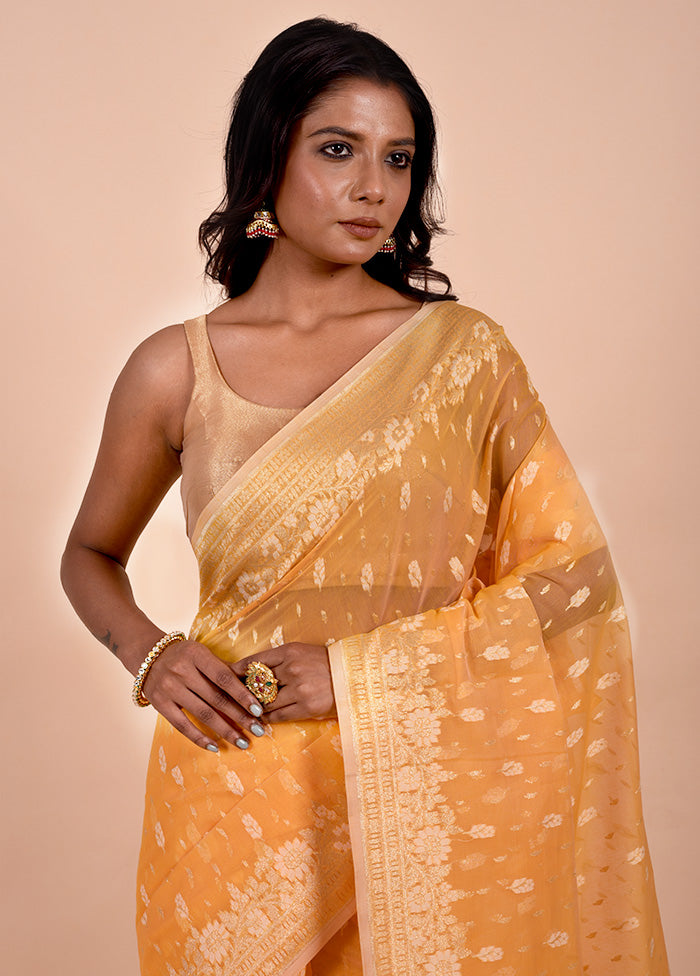 Orange Kora Silk Saree With Blouse Piece