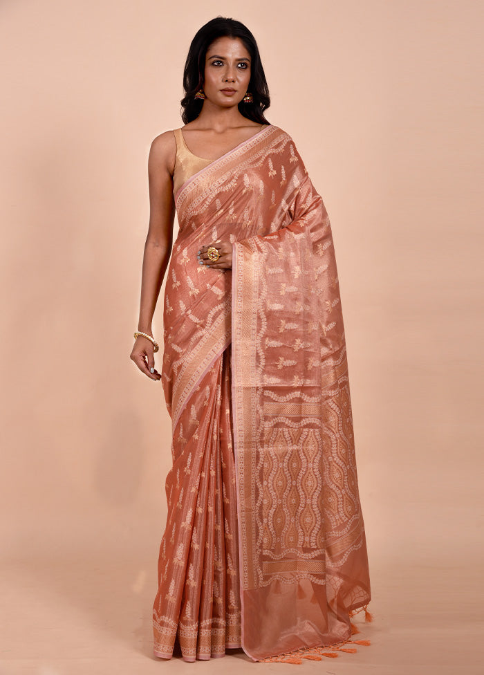 Peach Tissue Silk Saree With Blouse Piece