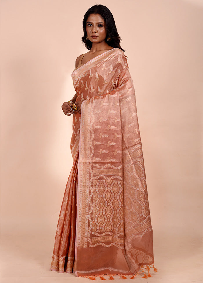 Peach Tissue Silk Saree With Blouse Piece