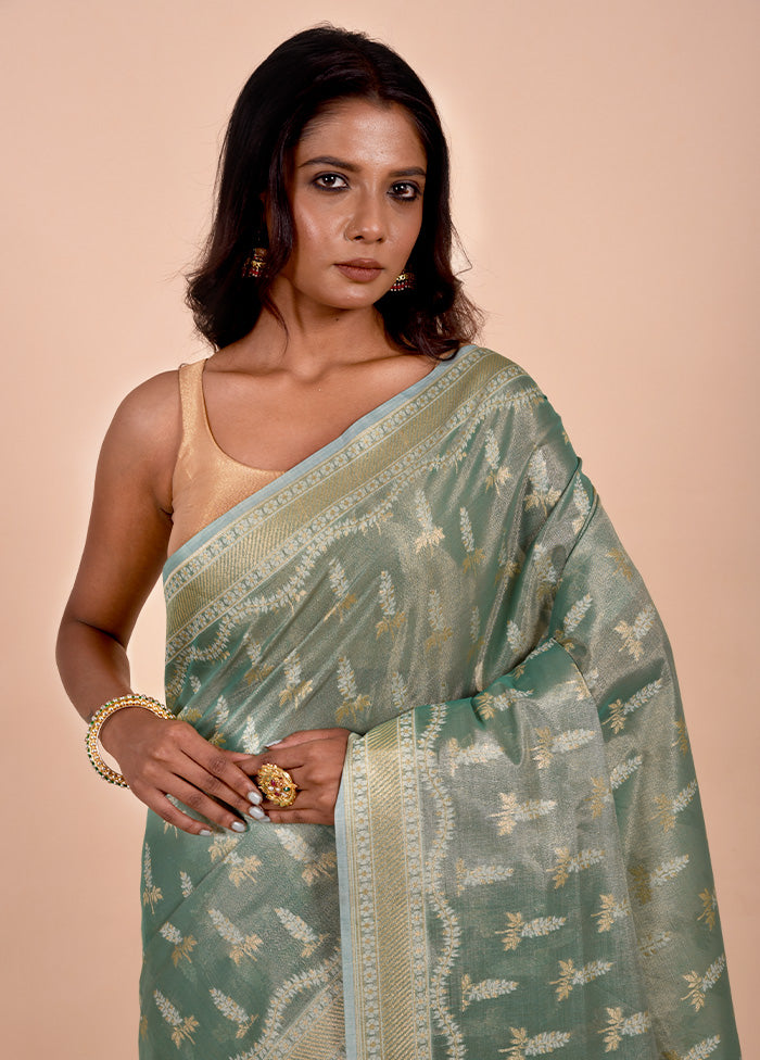 Green Tissue Silk Saree With Blouse Piece