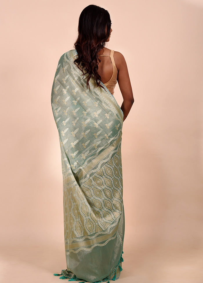 Green Tissue Silk Saree With Blouse Piece