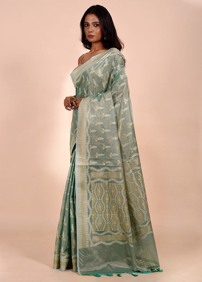 Green Tissue Silk Saree With Blouse Piece